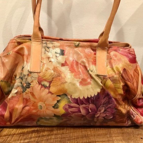 Italian Leather Maurizio Taiuti Hand painted floral handbag - Picture 2 of 8